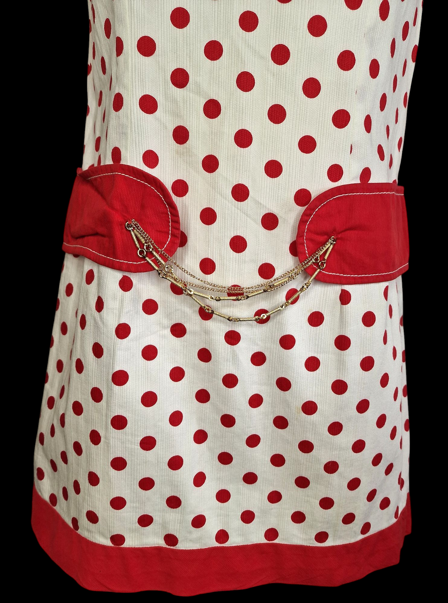 Vintage 60er/70er Jahre Kleid Creme-Rot Polka Dots S