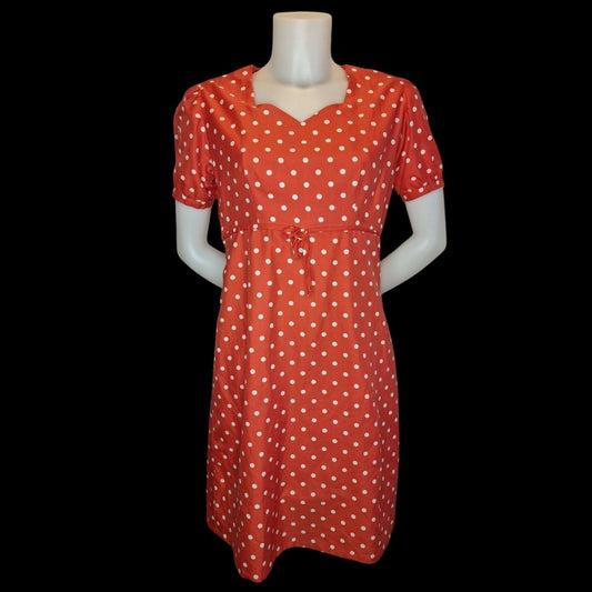 Vintage Sommerkleid Koralle Polka Dots Second Hand M
