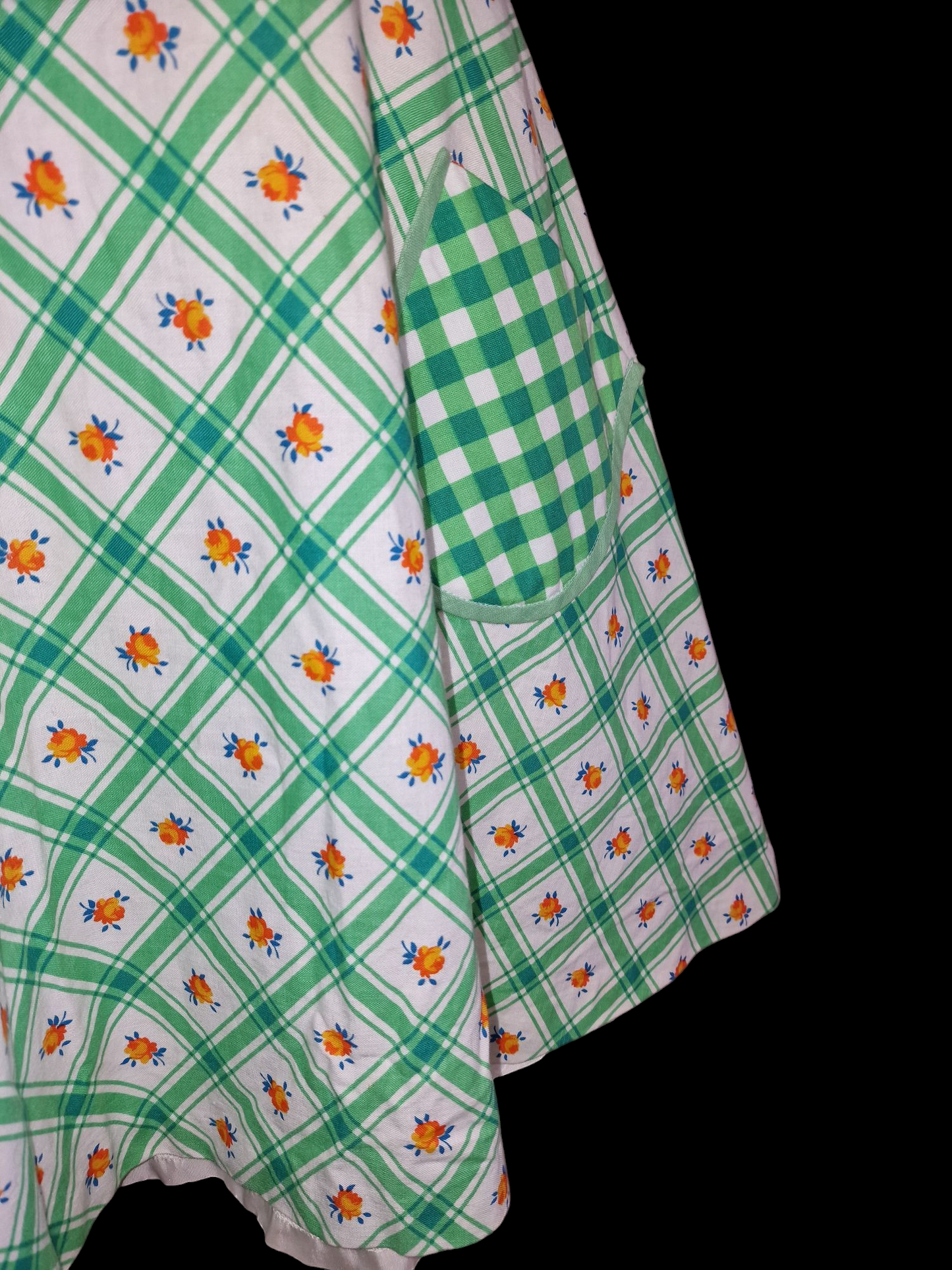 Vintage Betty Barclay Kleid 70er Jahre - Grün-Weiß Karomuster mit Puffärmeln S