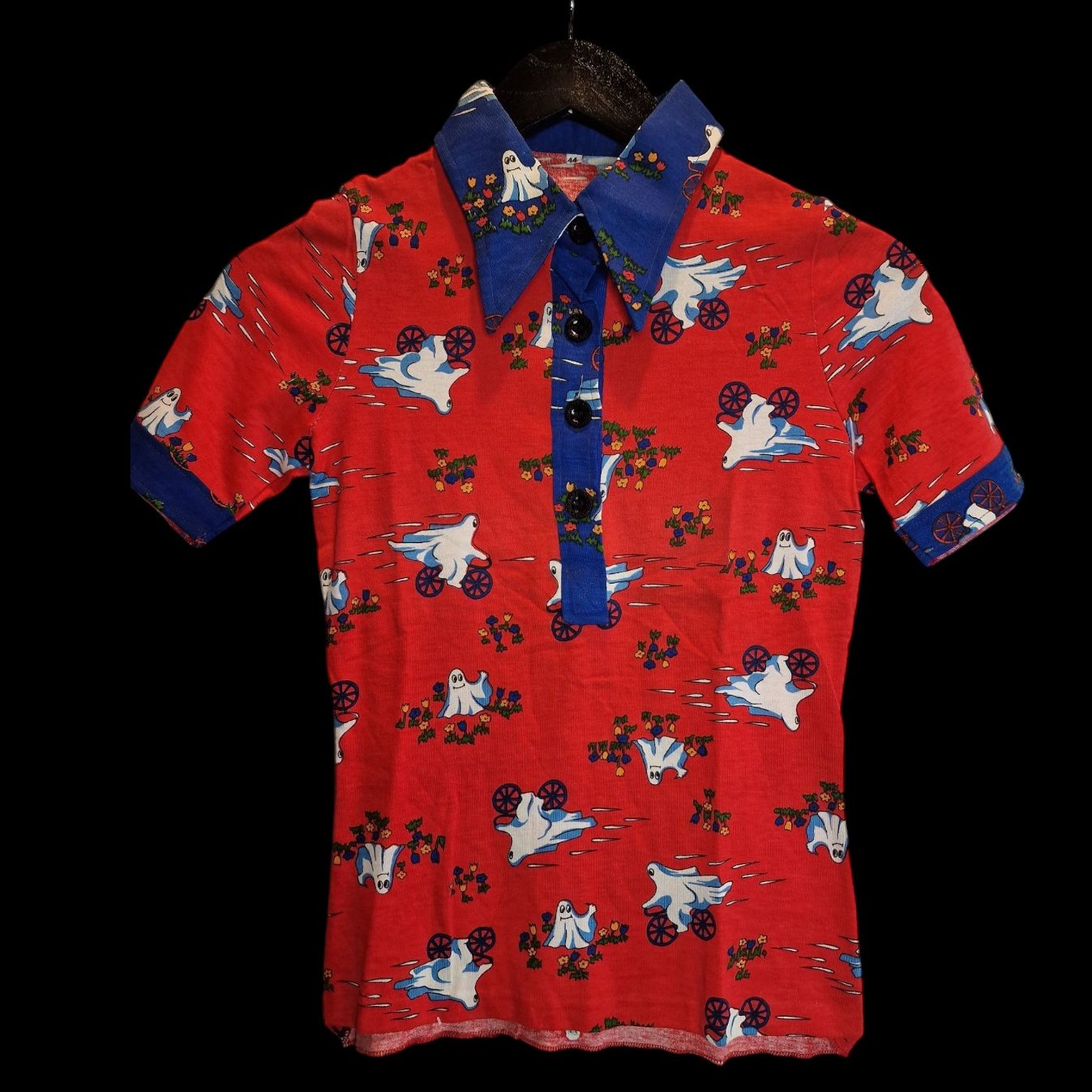 Vintage 60er/70er Jahre Shirt Rot mit Großem Kragen XS