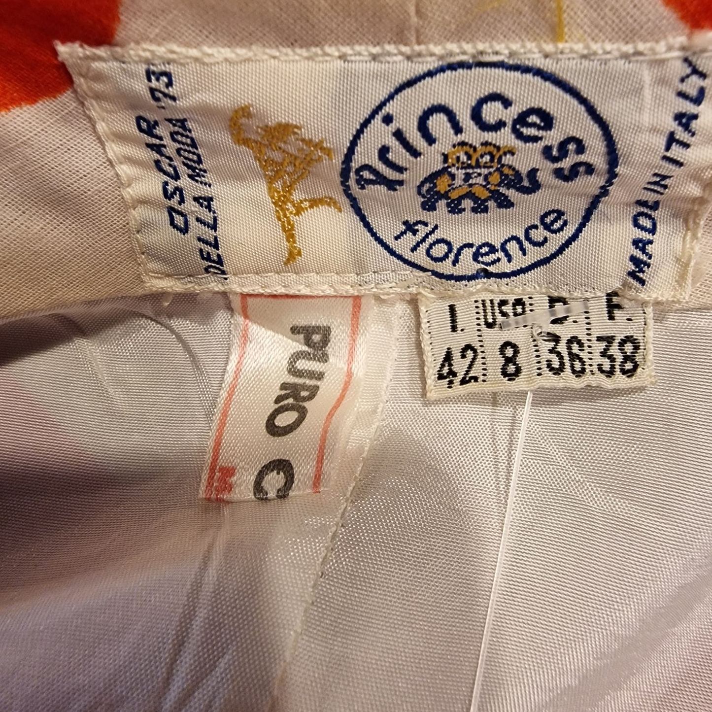 Vintage Kleid 70er Jahre Princess Florence - Psychedelisches Muster Rosa Orange S
