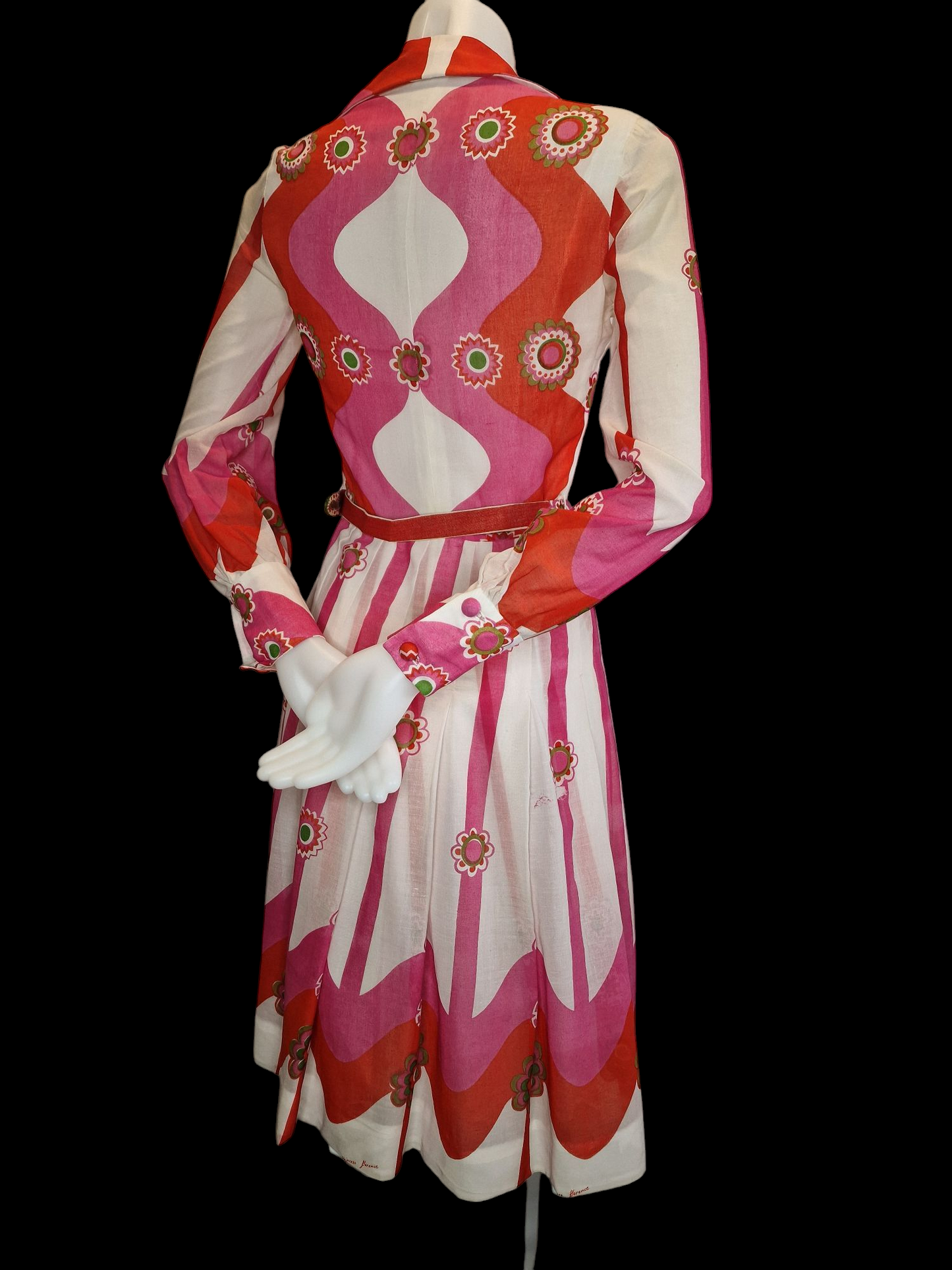 Vintage Kleid 70er Jahre Princess Florence - Psychedelisches Muster Rosa Orange S