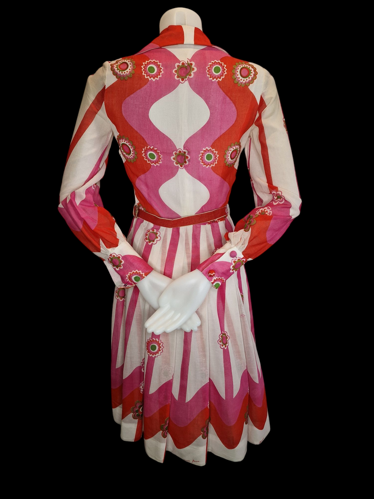 Vintage Kleid 70er Jahre Princess Florence - Psychedelisches Muster Rosa Orange S