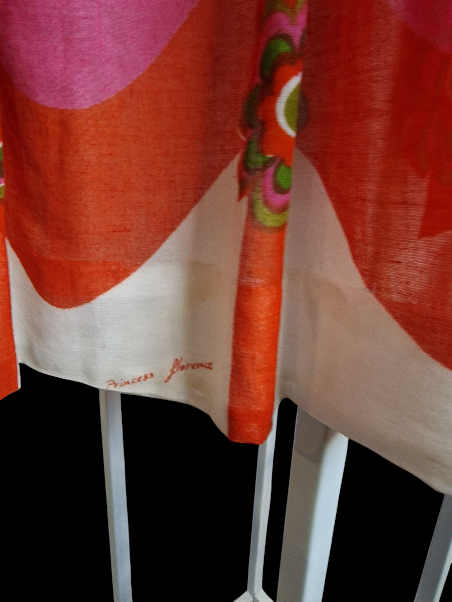 Vintage Kleid 70er Jahre Princess Florence - Psychedelisches Muster Rosa Orange S