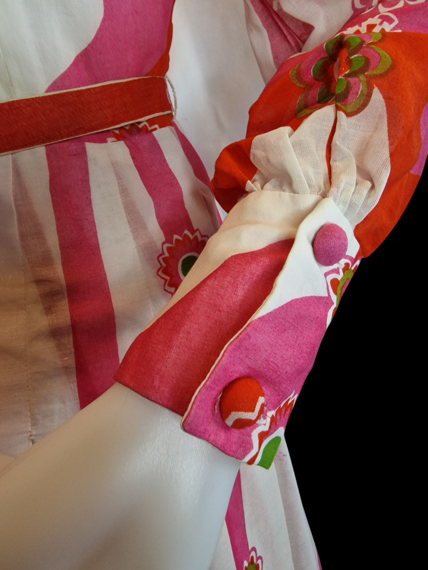 Vintage Kleid 70er Jahre Princess Florence - Psychedelisches Muster Rosa Orange S