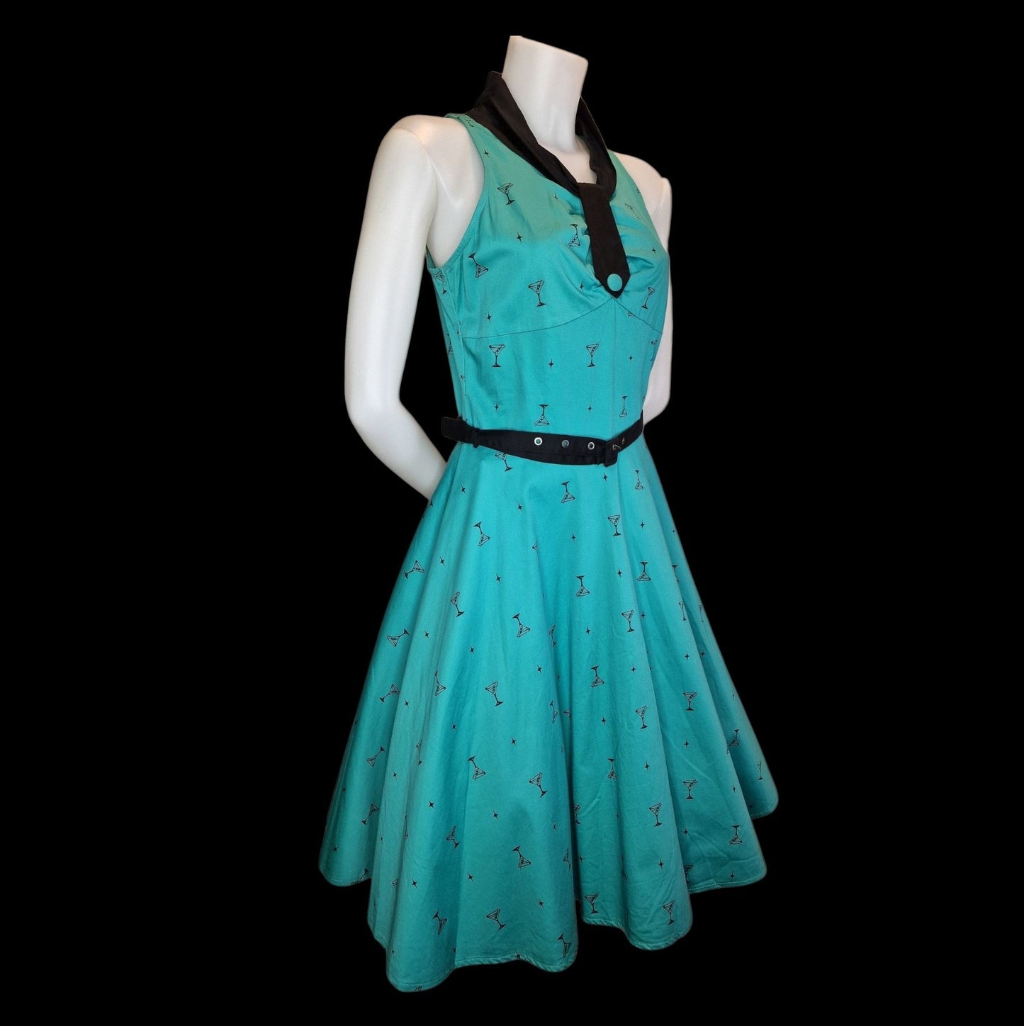 Dancing Days Retro-Kleid 50er Jahre - Türkis mit Cocktailglas-Muster