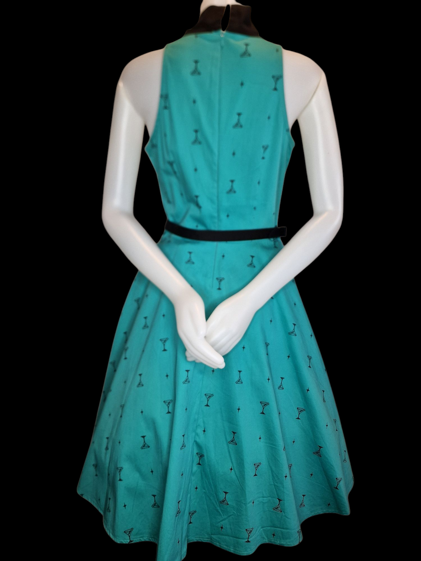 Dancing Days Retro-Kleid 50er Jahre - Türkis mit Cocktailglas-Muster
