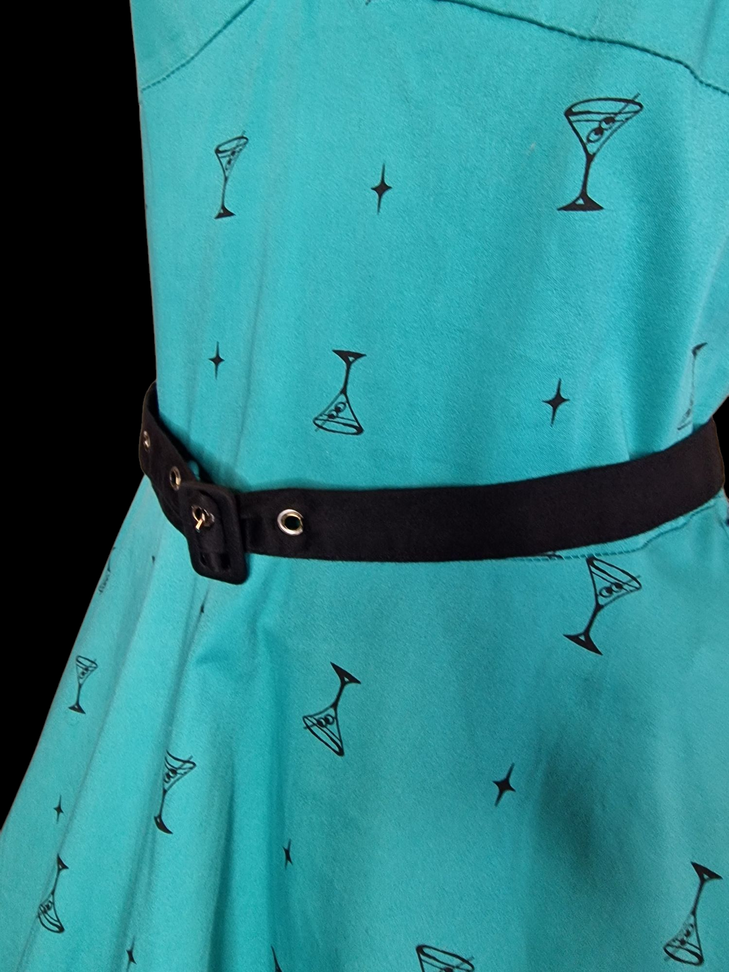 Dancing Days Retro-Kleid 50er Jahre - Türkis mit Cocktailglas-Muster