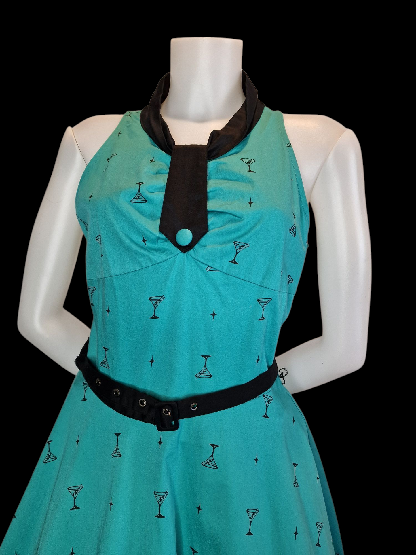 Dancing Days Retro-Kleid 50er Jahre - Türkis mit Cocktailglas-Muster