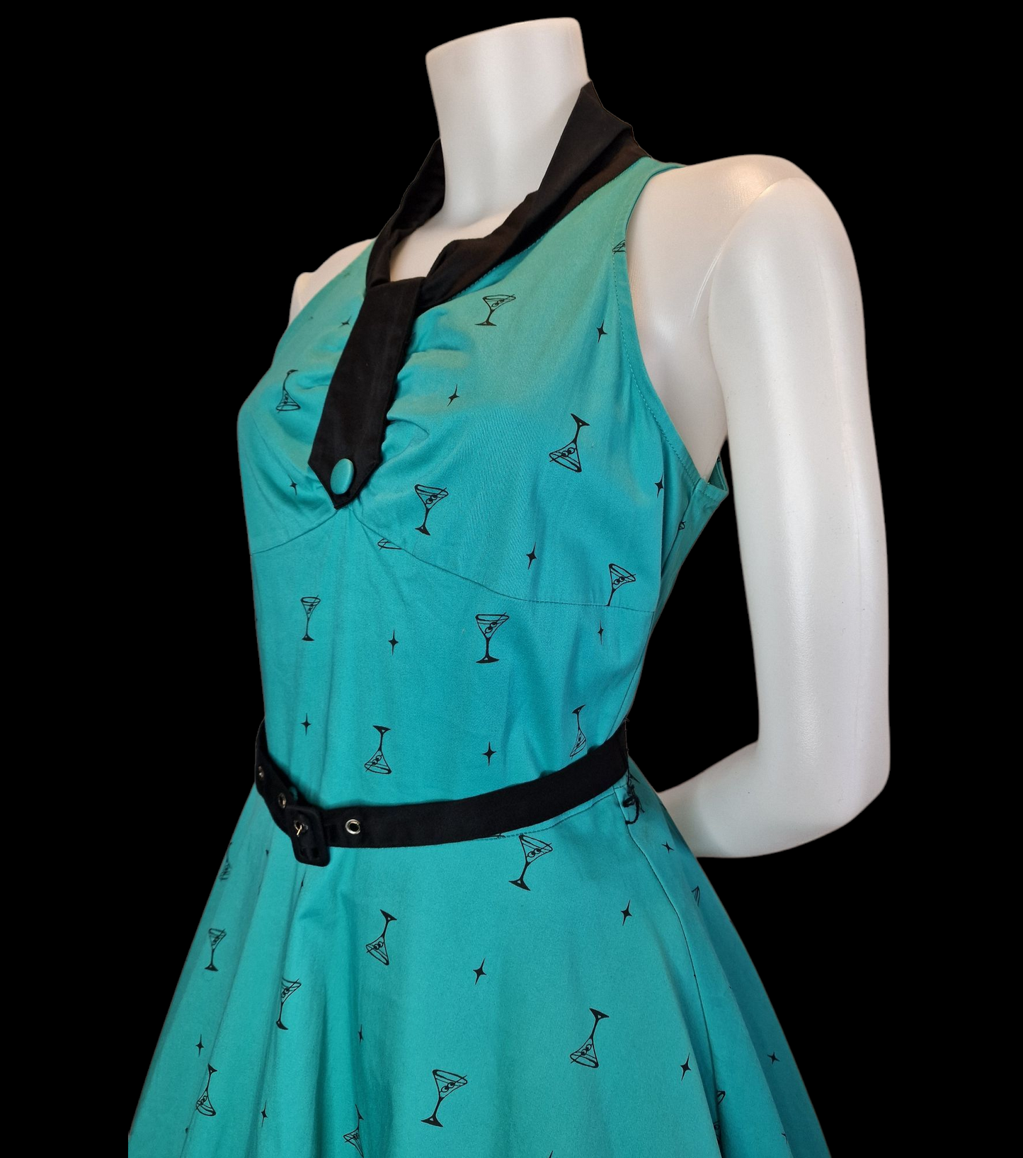 Dancing Days Retro-Kleid 50er Jahre - Türkis mit Cocktailglas-Muster