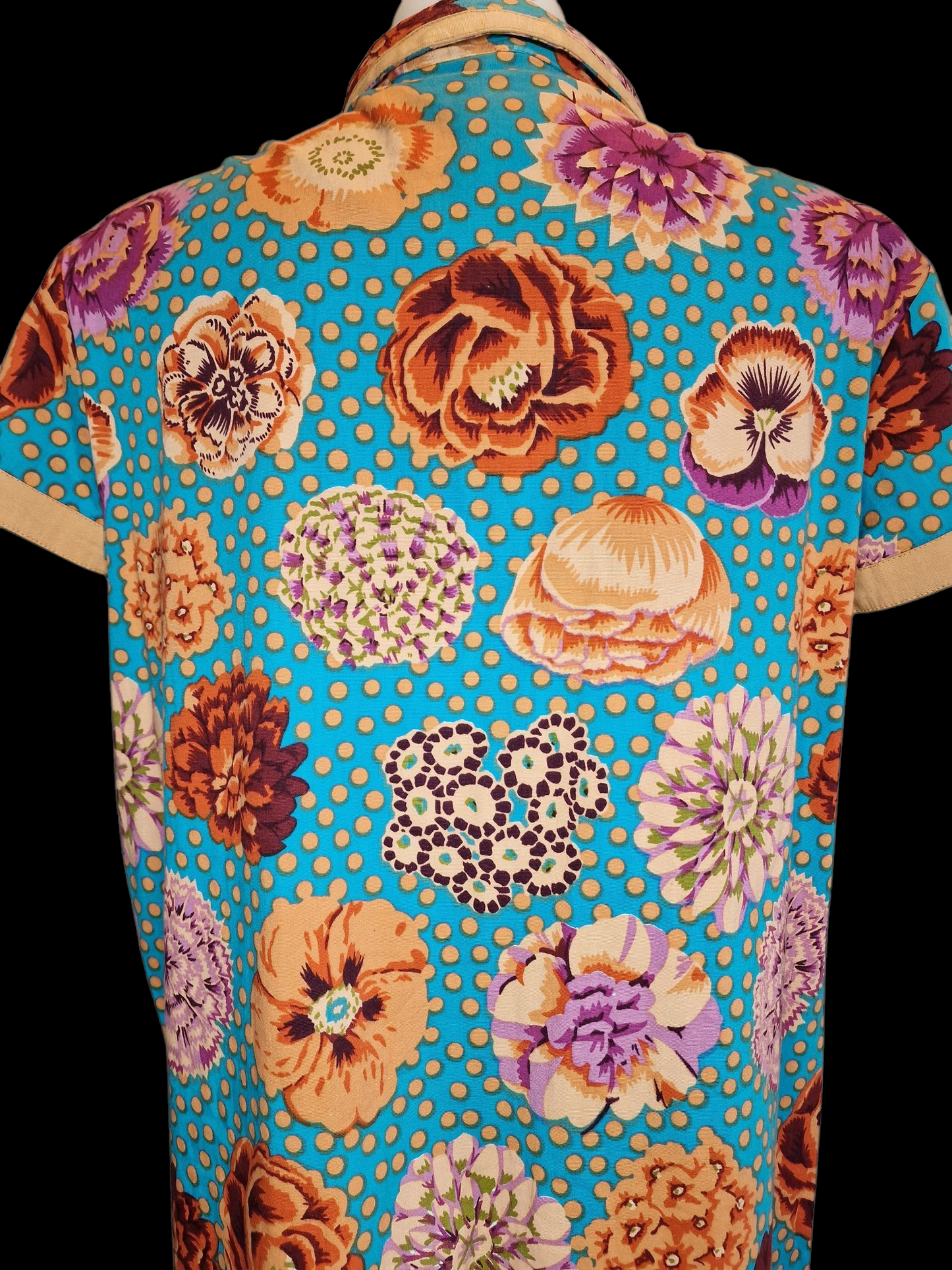 Almatrichi Retro-Kleid - Türkis mit Blumenmuster und Punkten L