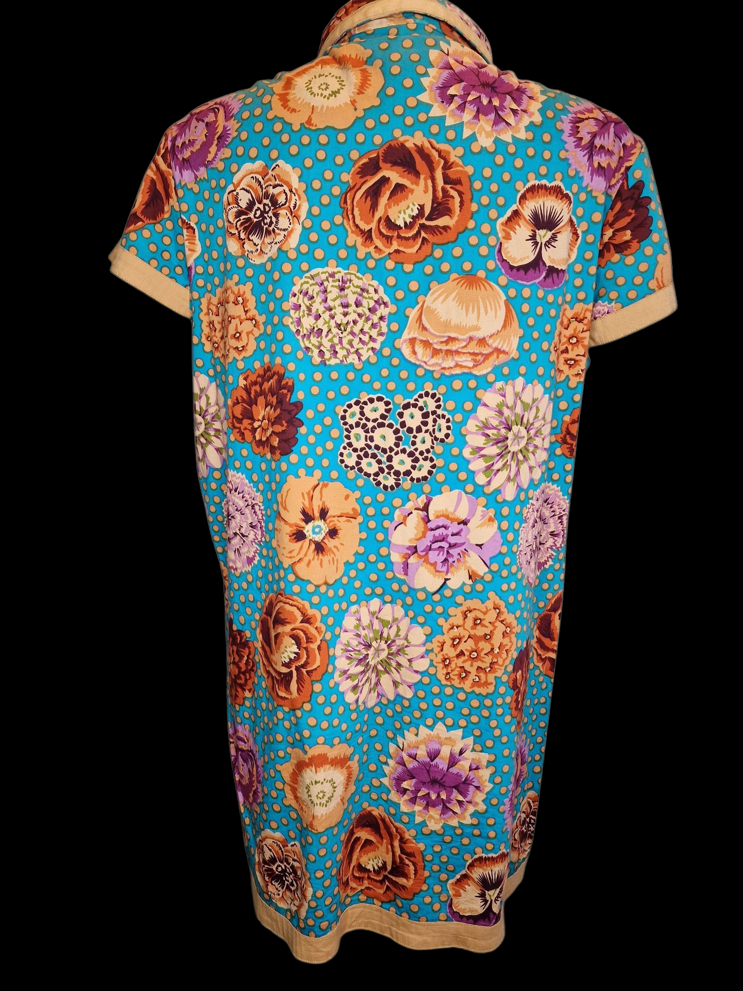 Almatrichi Retro-Kleid - Türkis mit Blumenmuster und Punkten L
