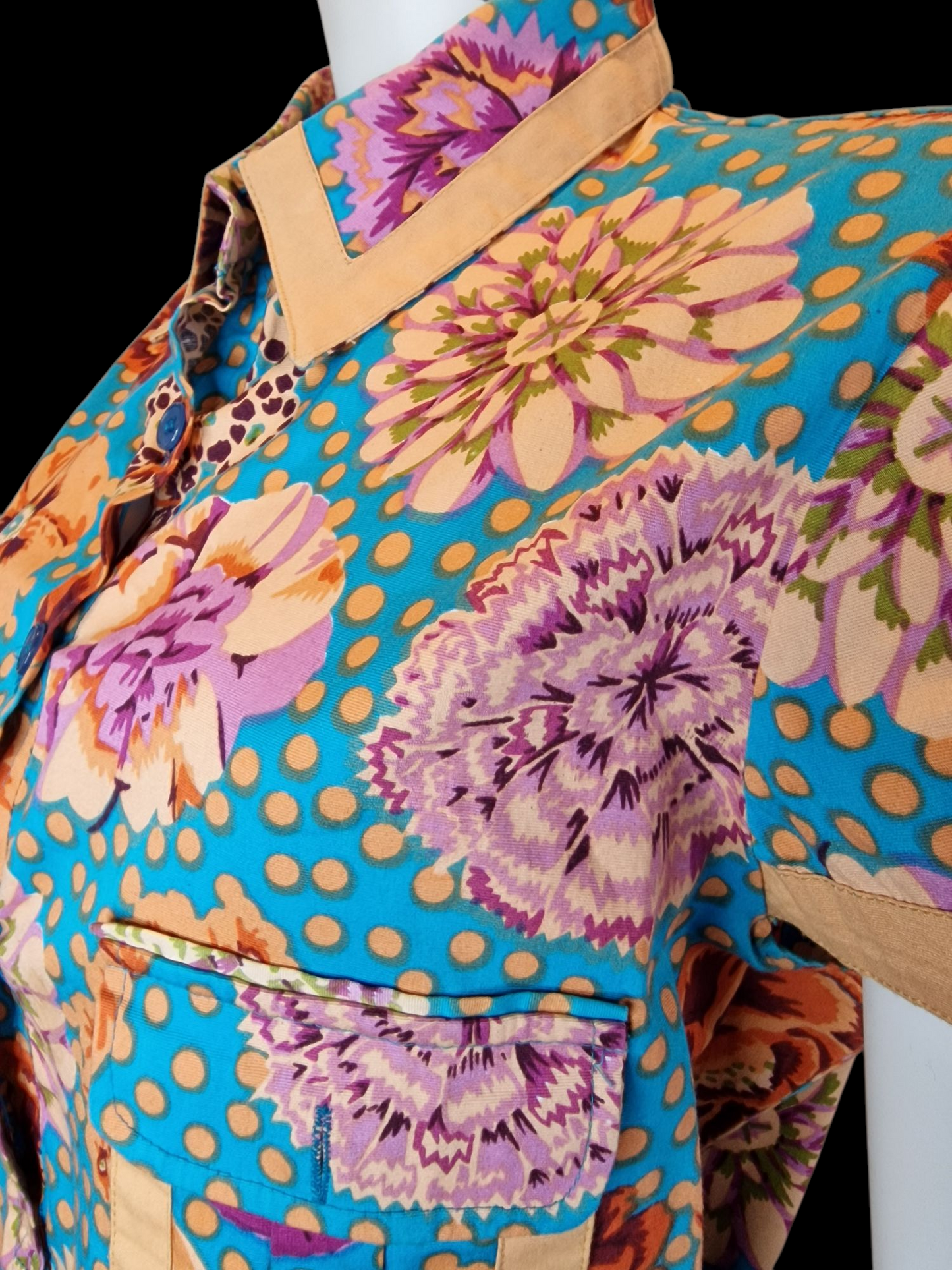 Almatrichi Retro-Kleid - Türkis mit Blumenmuster und Punkten L