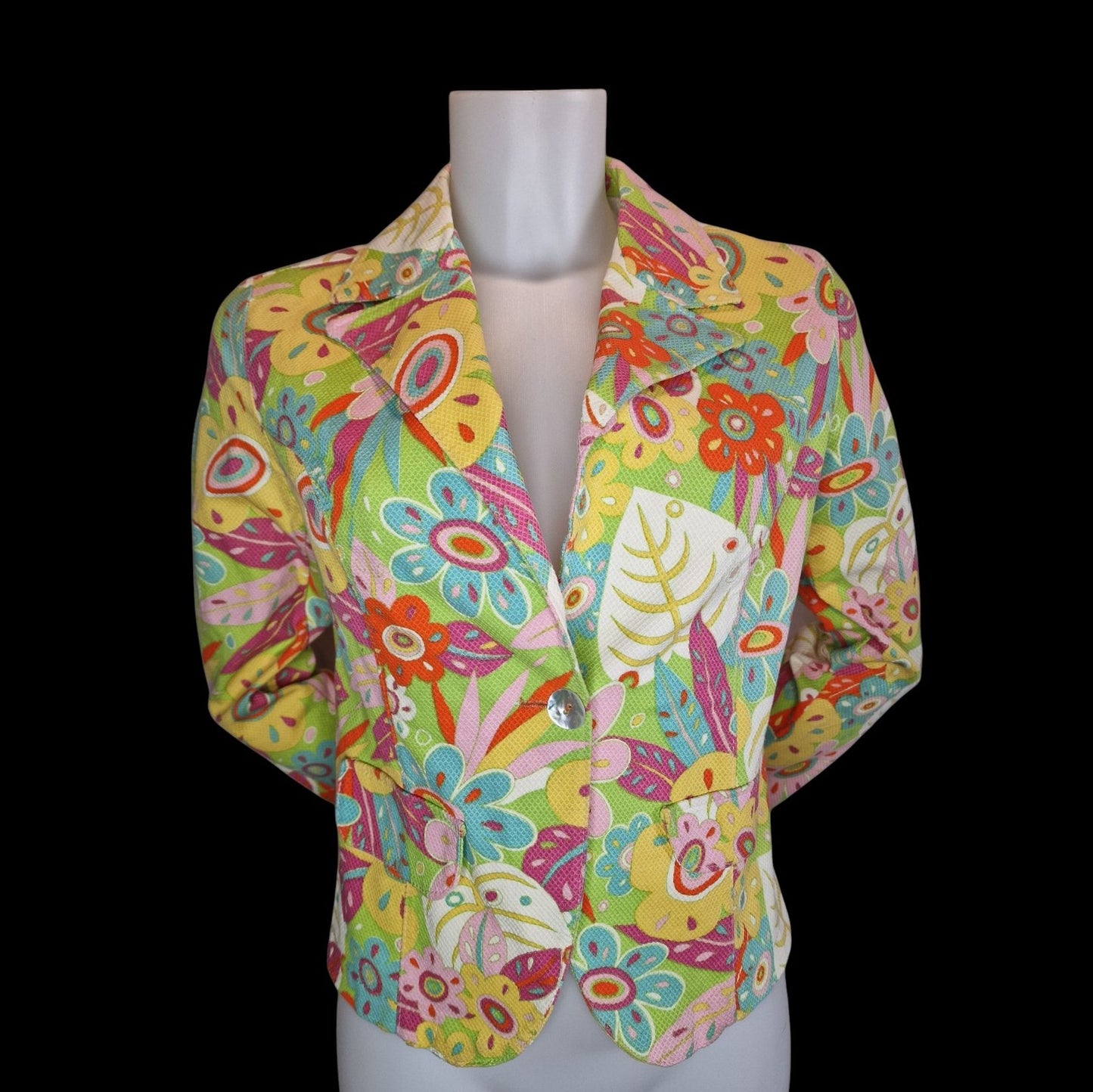 Vintage Jacke 70er Jahre - Bunt mit psychedelischem Blumenmuster S