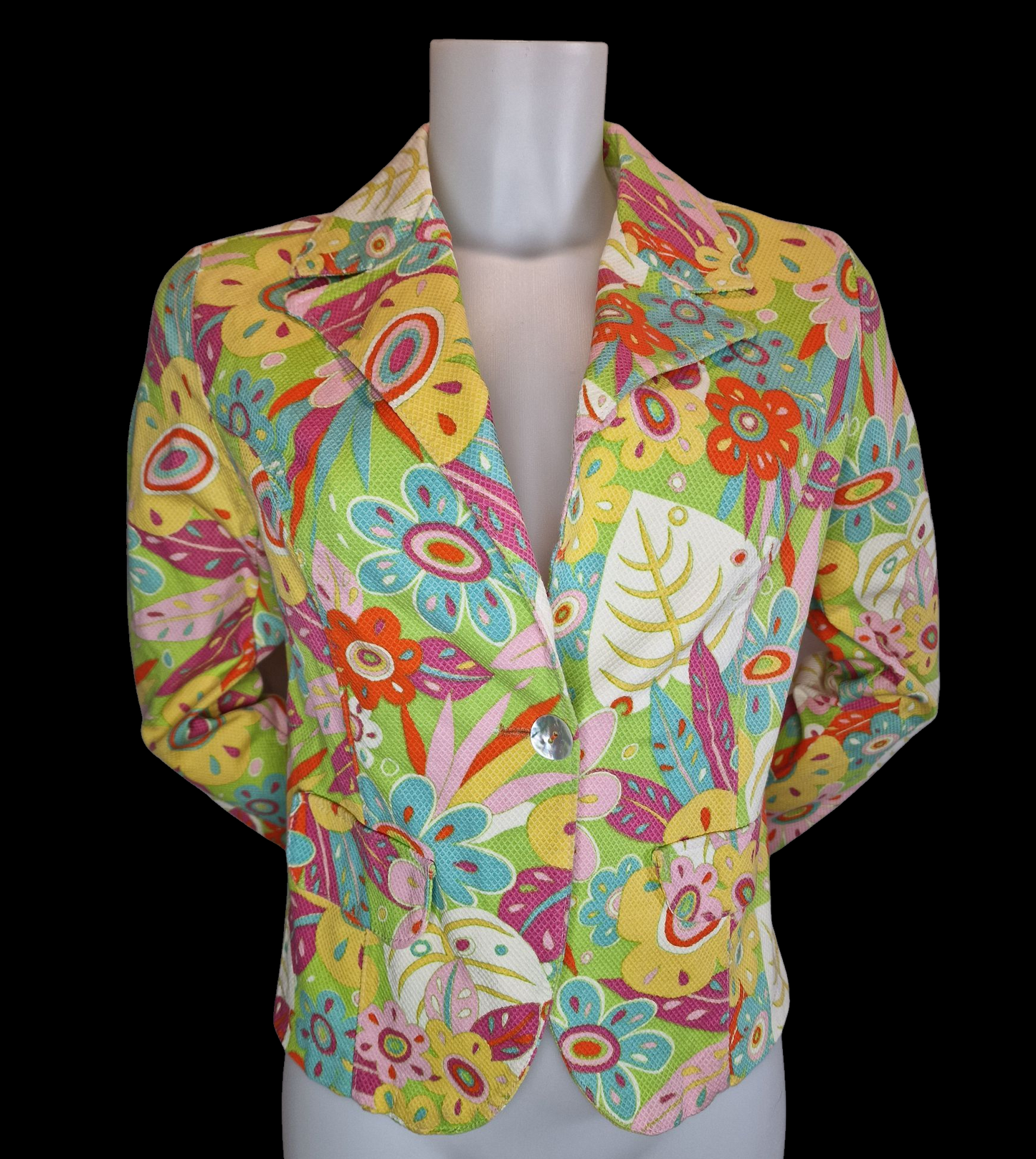 Vintage Jacke 70er Jahre - Bunt mit psychedelischem Blumenmuster S