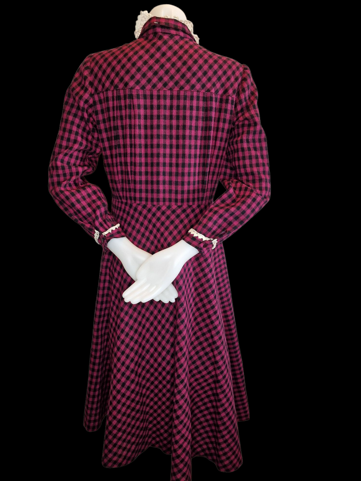 Vintage nostalgisches 80er Jahre Kleid Kariert mit Häkelkragen M