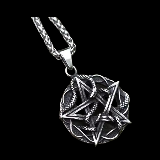 Edelstahl Anhänger mit Kette Pentagramm mit Schlage