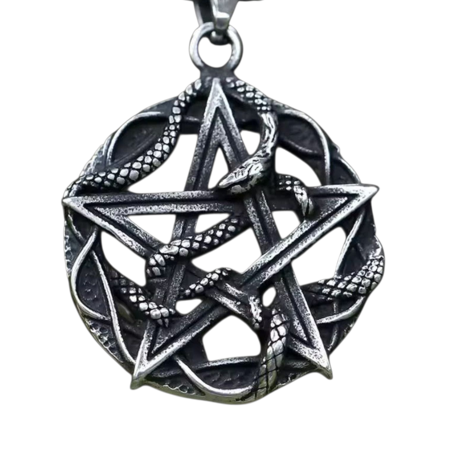 Edelstahl Anhänger mit Kette Pentagramm mit Schlage