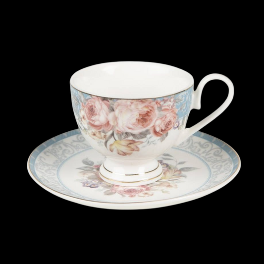Zauberhaftes Set Tasse mit Untertasse Blumenmotiv