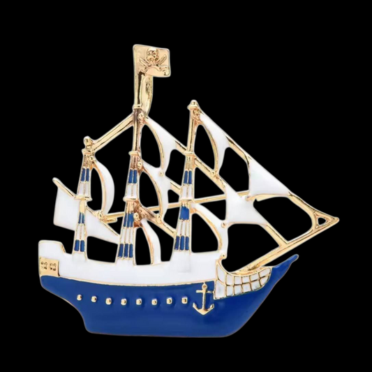 Maritime vintage Brosche Segelschiff blau-goldfarben
