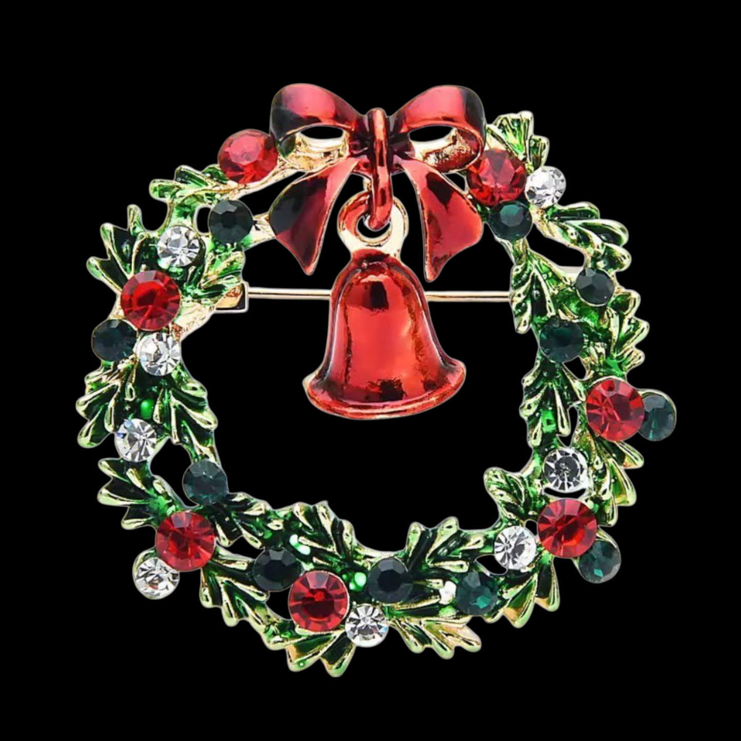 Festliche vintage Brosche Glocke mit Weihnachtskranz