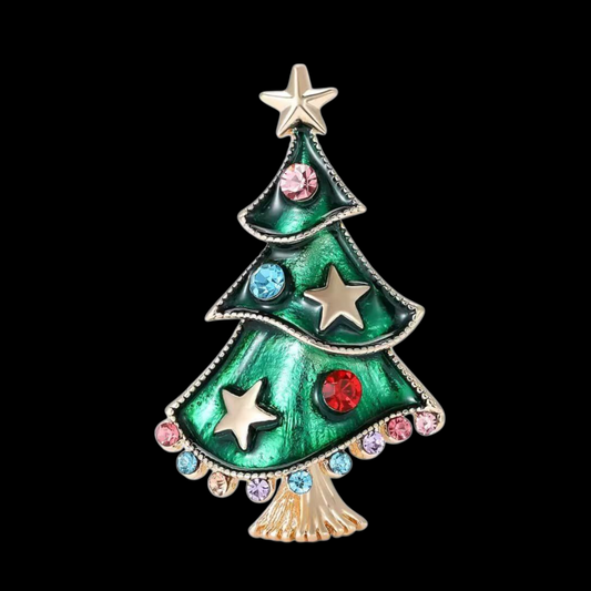 Zierliche vintage Brosche "Geschmückter Weihnachtsbaum"