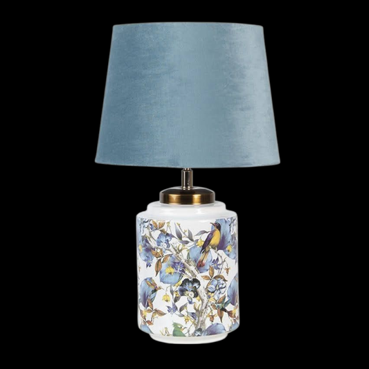 Romantische Tischlampe in hellblau Vogelmotiv 25 x 41 xm