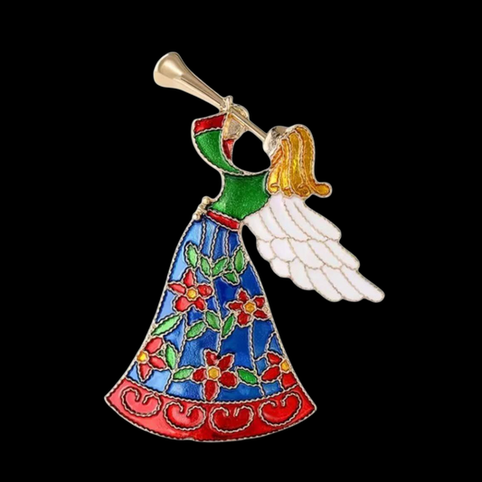 Vintage Brosche Engel mit Trompete