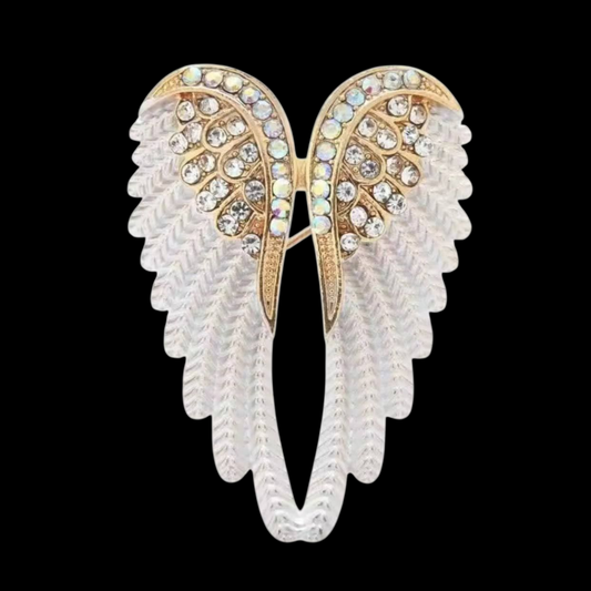 Brosche Engelsflügel weiss-gold