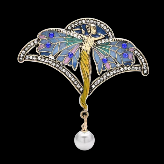 Brosche im Jugendstil Dame mit Flügeln