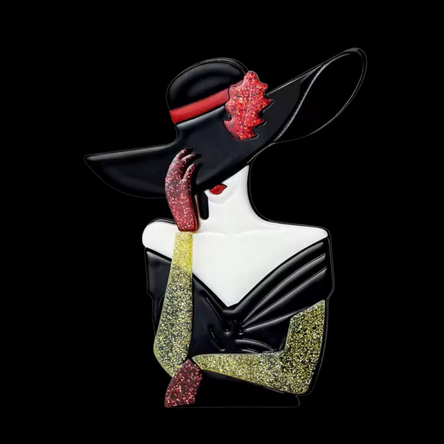 Acryl Brosche Kunstmotiv vintage Lady 80s