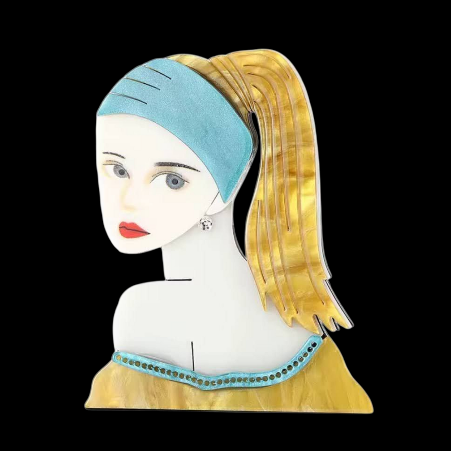 Acryl Brosche Kunstmotiv "Das Mädchen mit den Perlenohringen"