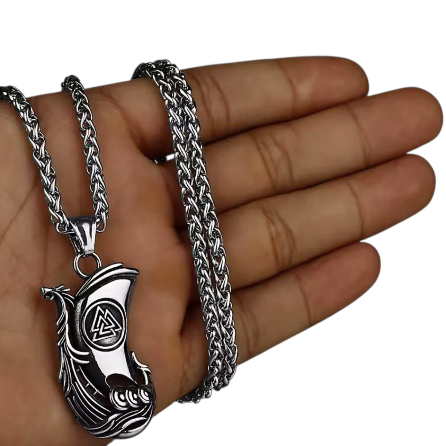 Halskette mit Anhänger Wikingerschiff aus Edelstahl