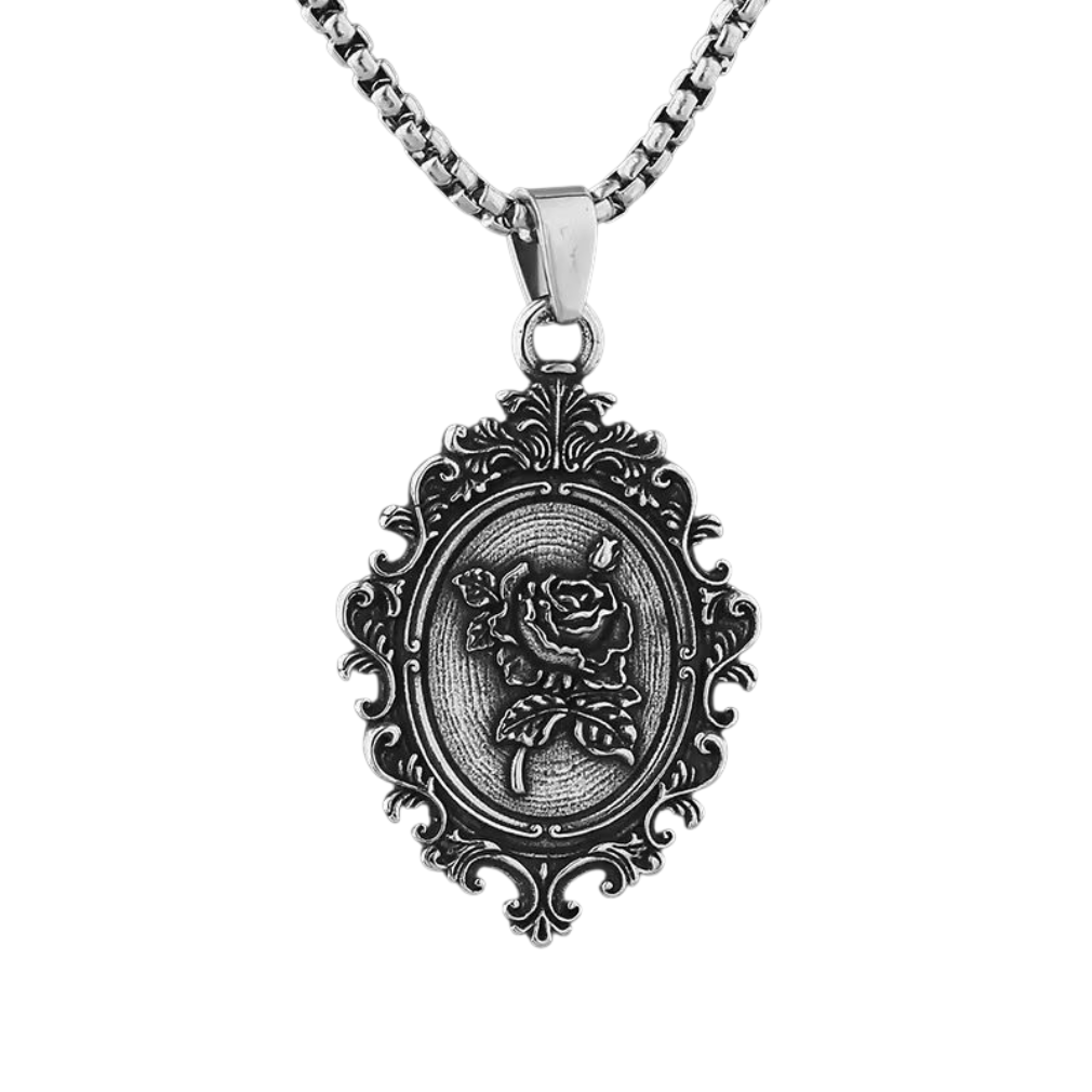 Nostalgische Halskette mit Anhänger "Dark Rose" Edelstahl