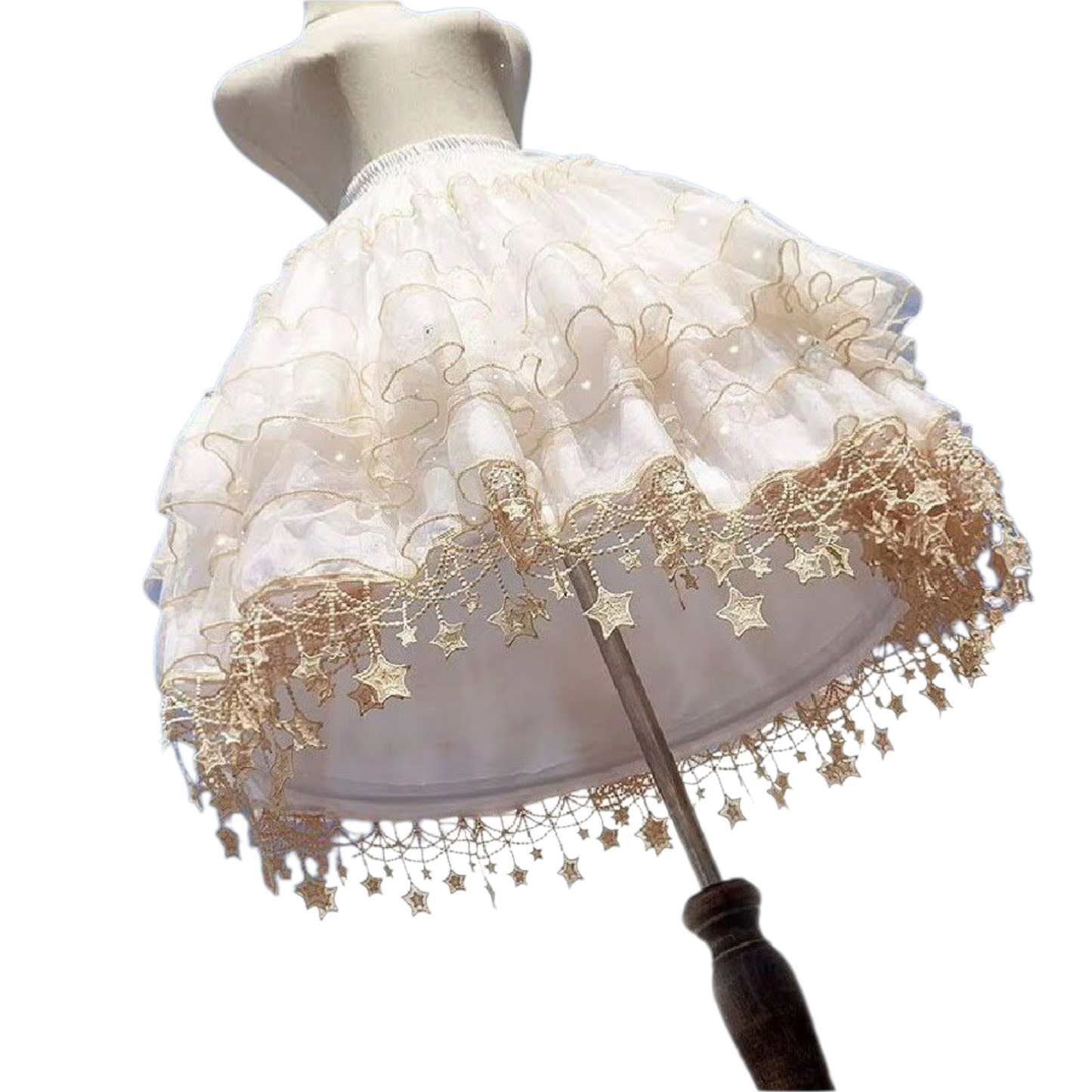 Gothic Lolita Reifrock Krinoline creme mit Sternen und Volant