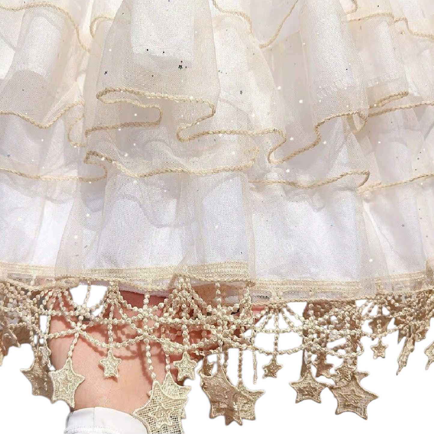 Gothic Lolita Reifrock Krinoline creme mit Sternen und Volant