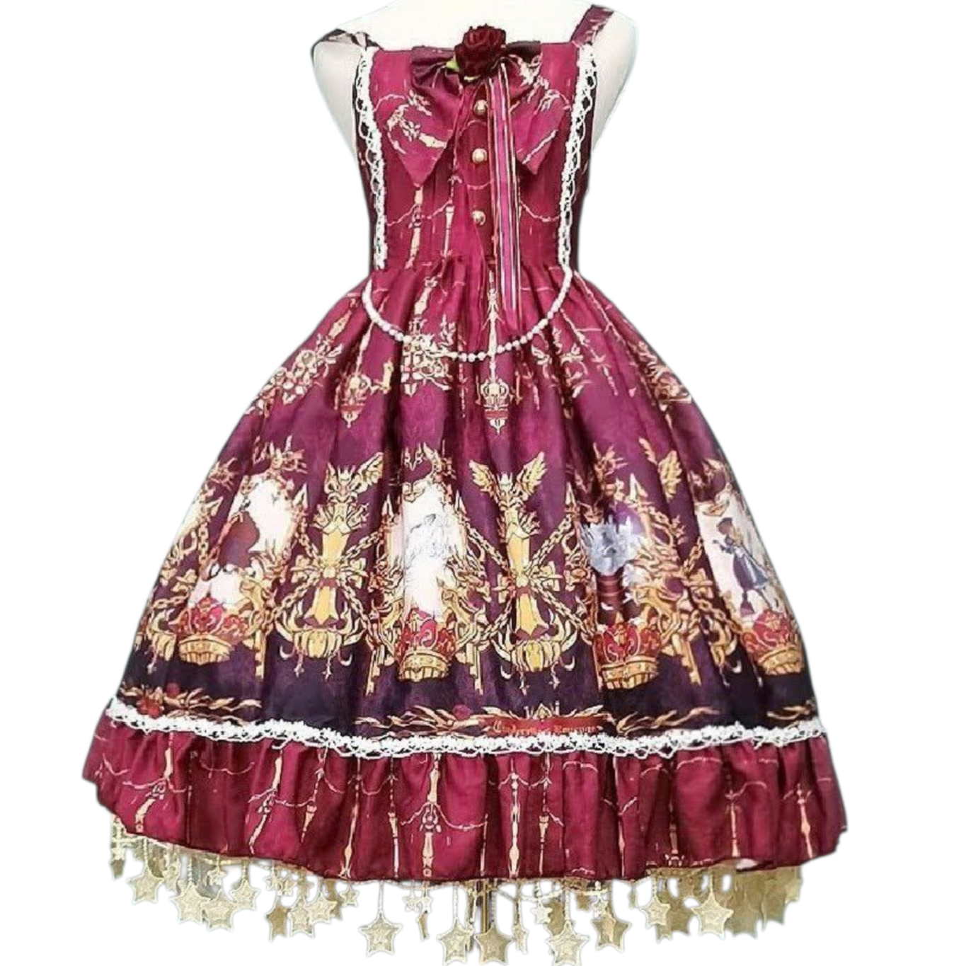 Gothic Lolita Reifrock Krinoline creme mit Sternen und Volant