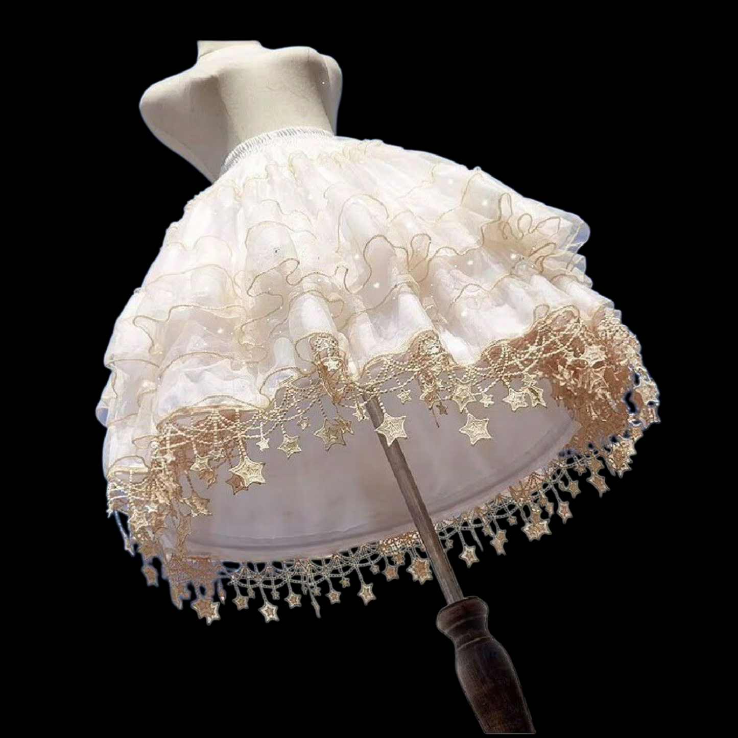Gothic Lolita Reifrock Krinoline creme mit Sternen und Volant