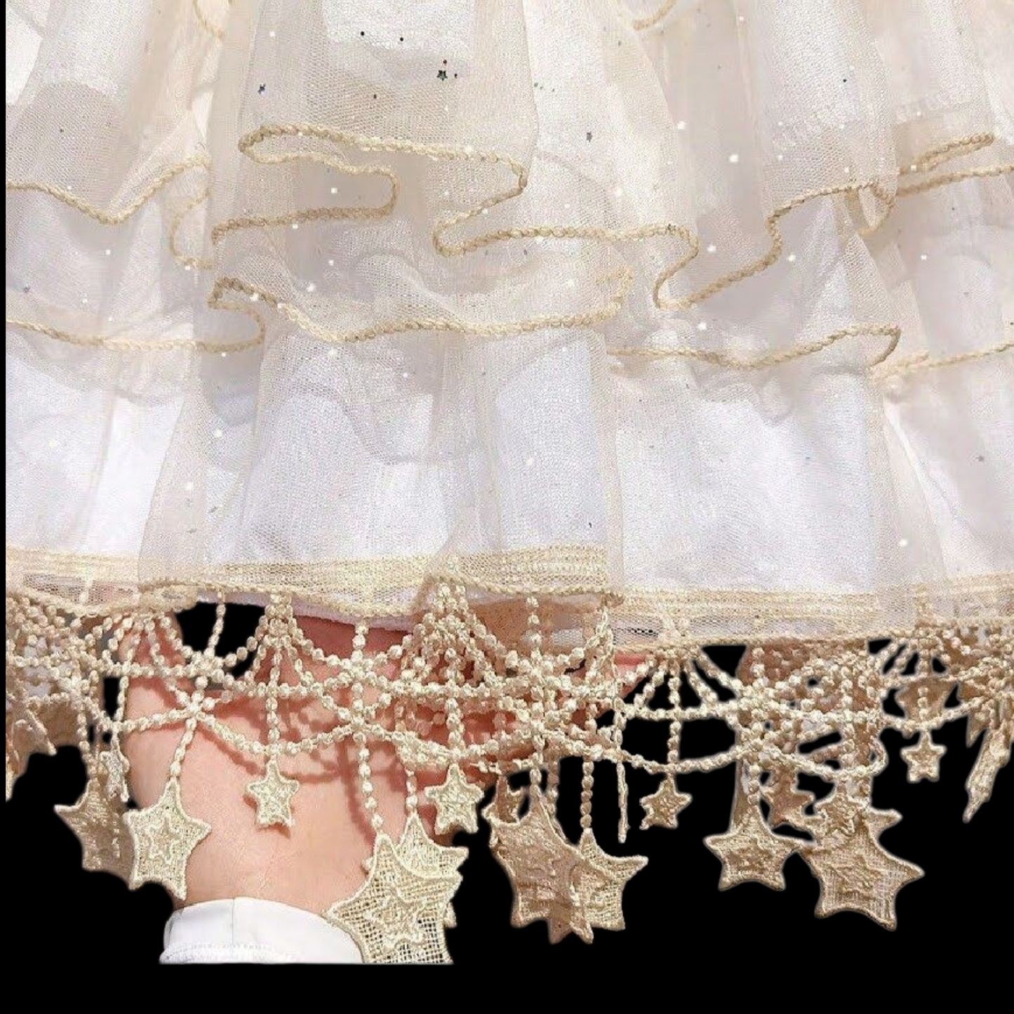 Gothic Lolita Reifrock Krinoline creme mit Sternen und Volant
