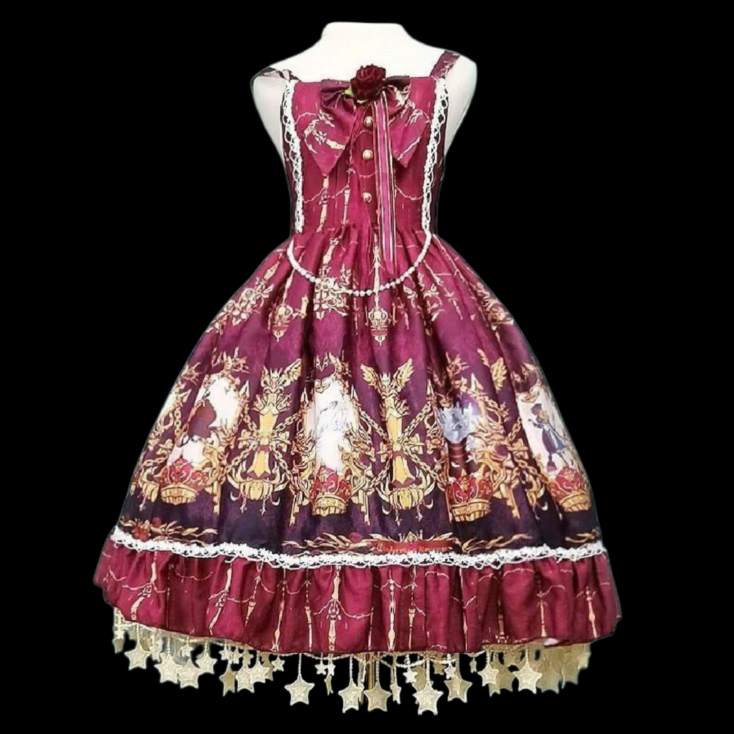 Gothic Lolita Reifrock Krinoline creme mit Sternen und Volant