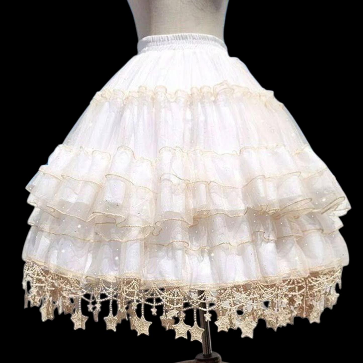 Gothic Lolita Reifrock Krinoline creme mit Sternen und Volant