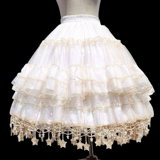 Gothic Lolita Reifrock Krinoline creme mit Sternen und Volant