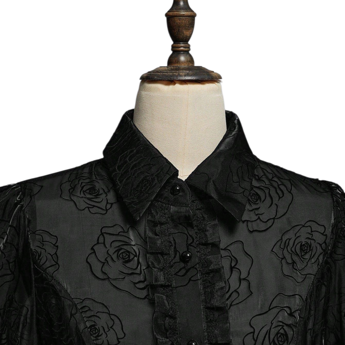 Leichte Organza Rüschenbluse mit Rosenmuster Gothic víctorian lady