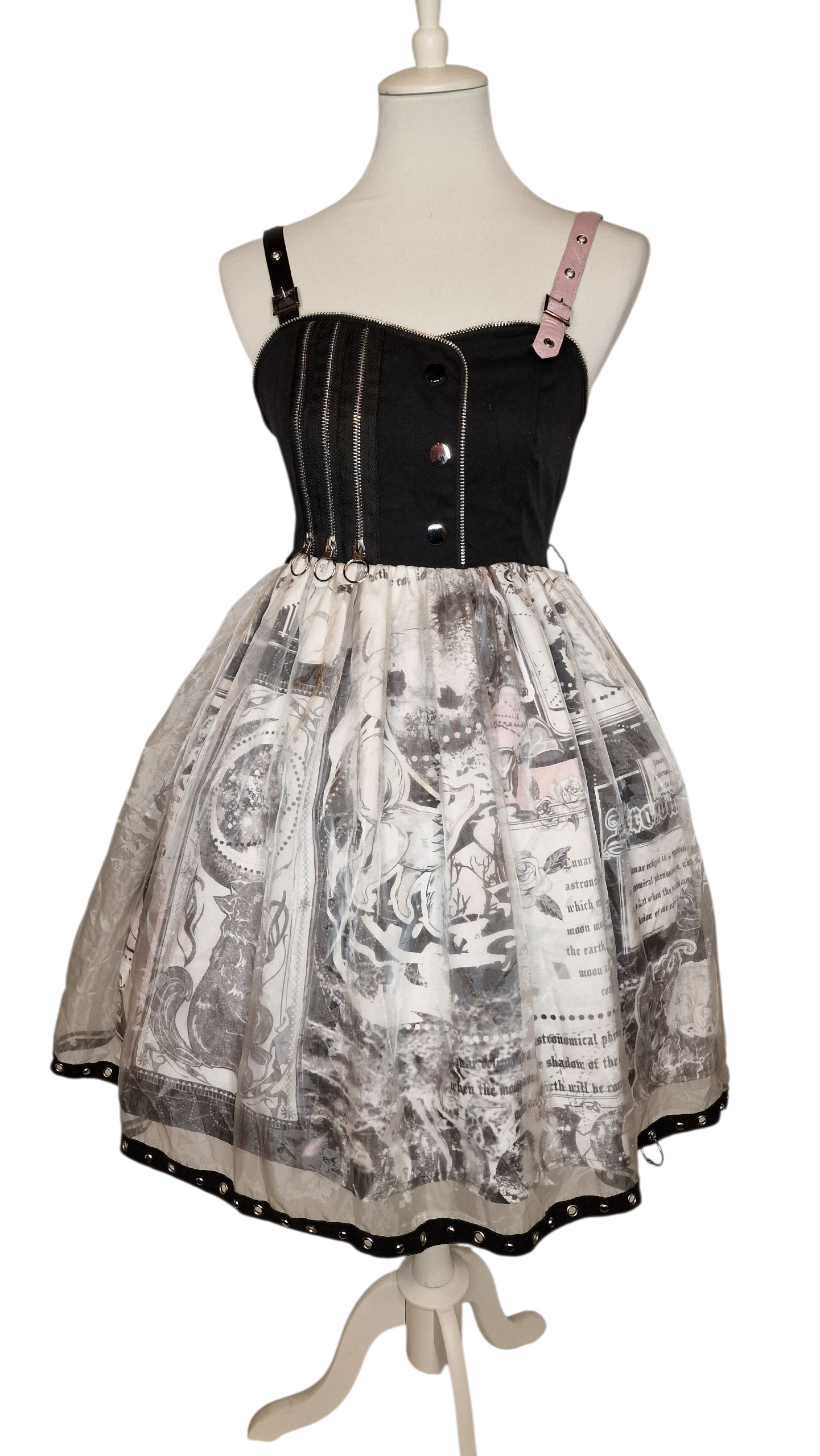 Gothic Lolita Kleid Streetwear schwarz-weiß Zeitungsmuster