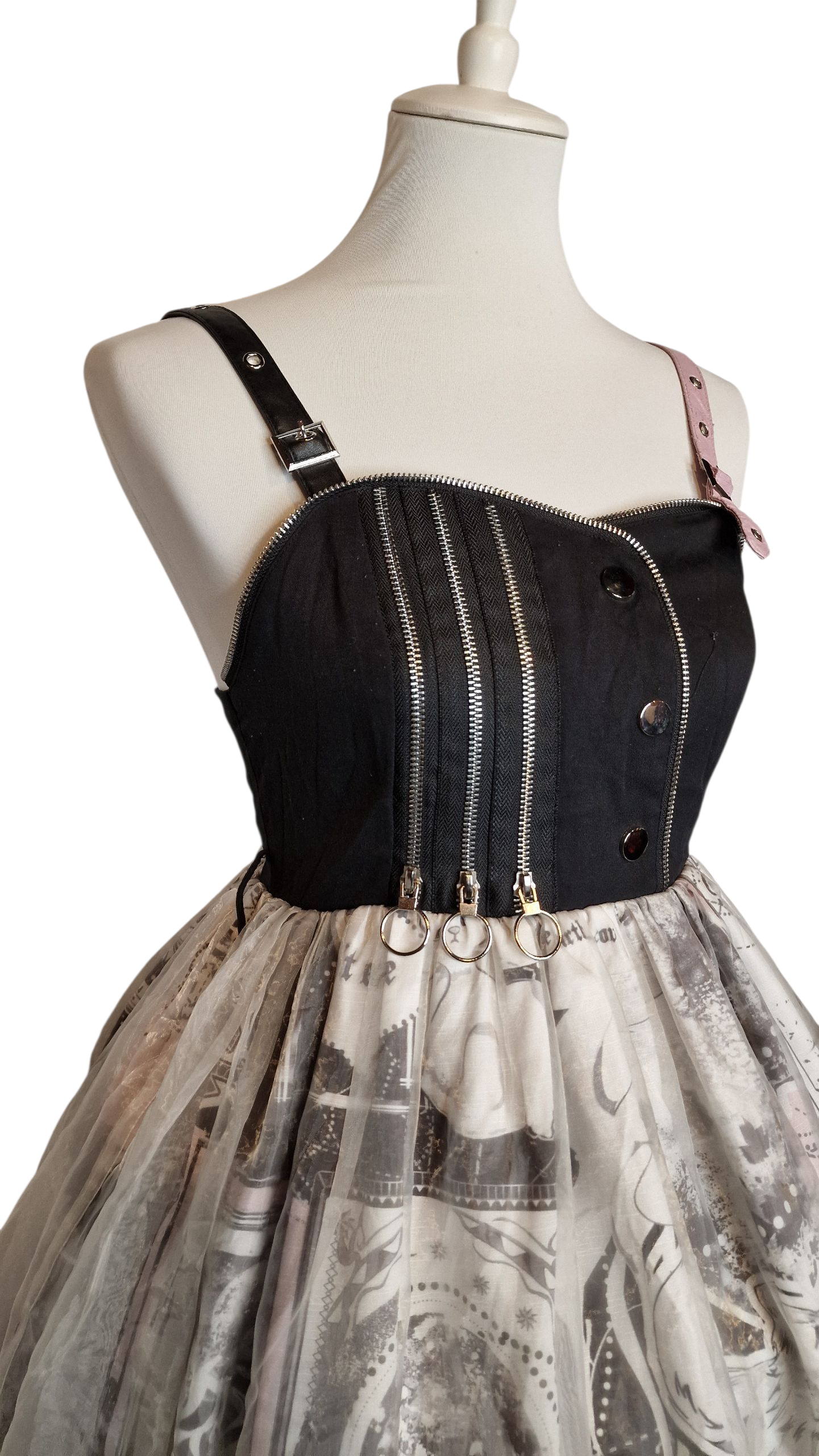 Gothic Lolita Kleid Streetwear schwarz-weiß Zeitungsmuster
