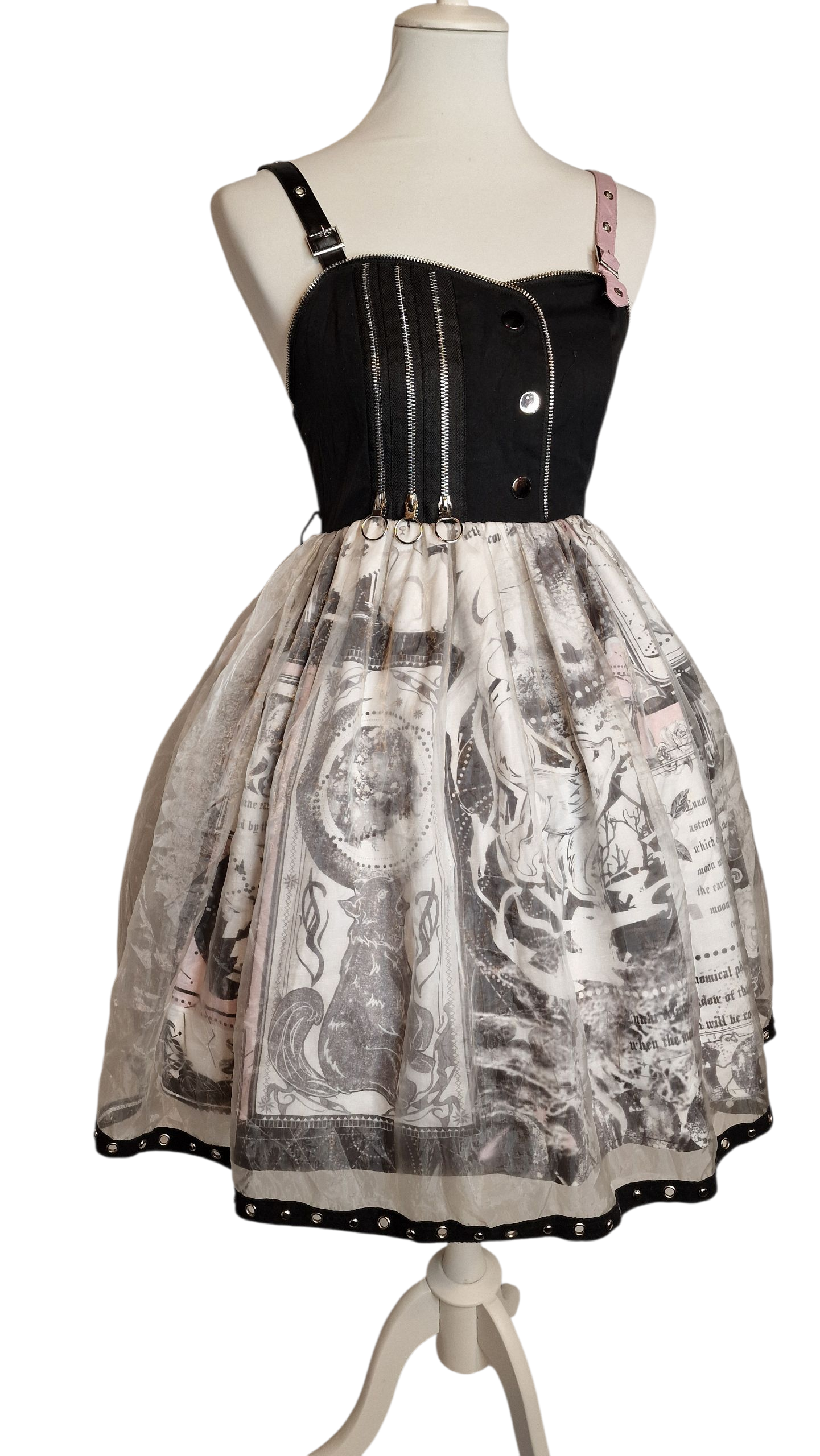 Gothic Lolita Kleid Streetwear schwarz-weiß Zeitungsmuster