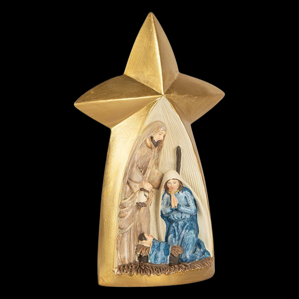 Weihnachtsdekoration Krippe in gold mit Stern 21 cm