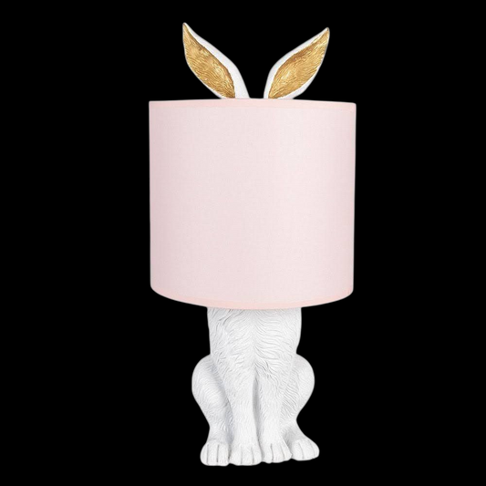 Verspielte Tischlampe Hase mit Schirm schwarz-rosa 20x43 cm