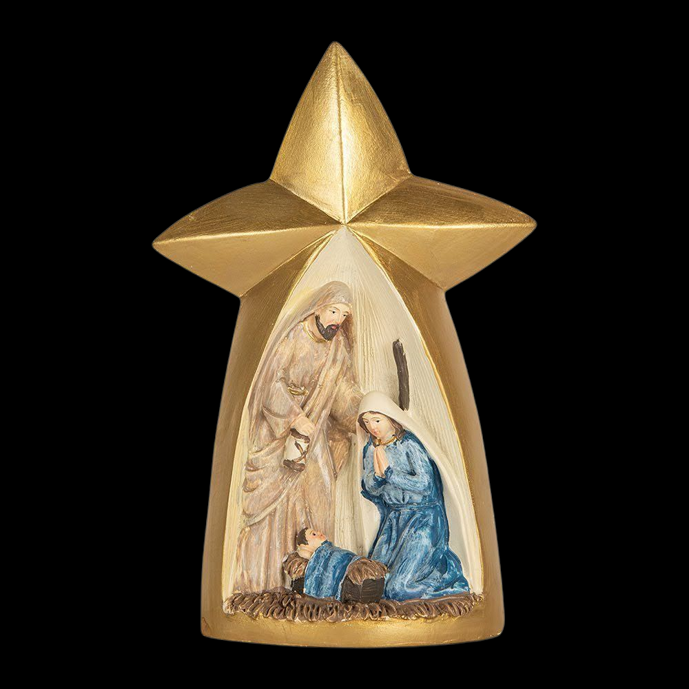 Weihnachtsdekoration Krippe in gold mit Stern 21 cm
