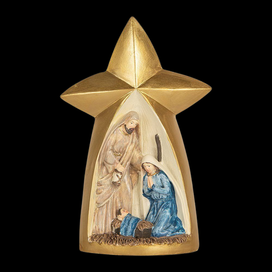 Weihnachtsdekoration Krippe in gold mit Stern 21 cm